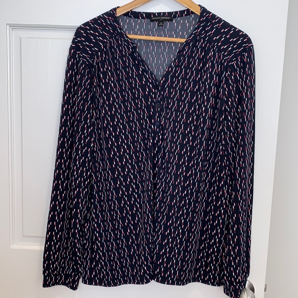 3 Button Down Vee Neck Blouse